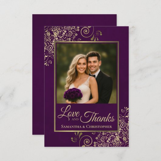 Élégant Plum Purple & Gold Love & Merci Mariage (Devant / Derrière)