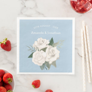 Elegant Poeder Blauw en Wit Rozen Bruiloft Servet