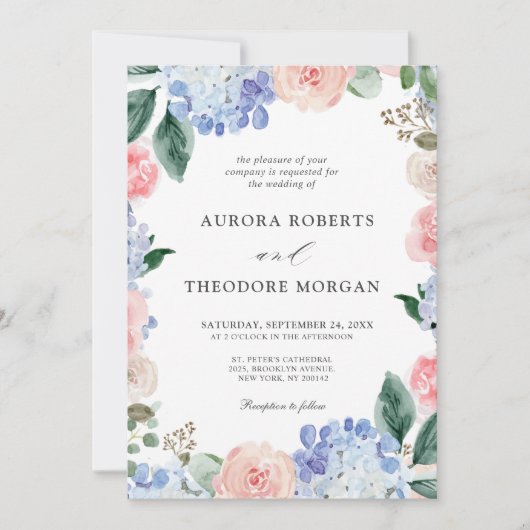 Elegant Poeder Blauw Roze Hydrangea Formele Bruilo Kaart (Voorkant)