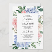 Elegant Poeder Blauw Roze Hydrangea Formele Bruilo Kaart (Voorkant)