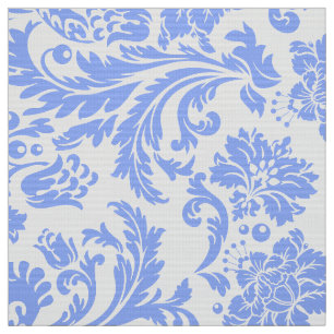 Elegant Poeder Blauw & Wit Bloemen Damasks Stof