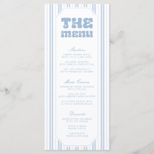 Elegant poederblauw gestreept patroon baby shower menu