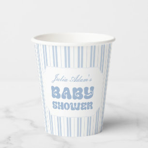 Elegant poederblauw gestreept patroon baby shower papieren bekers