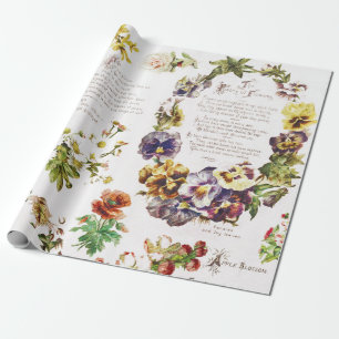 Elegant  Poetry Flowers Antiek Boek Cadeaupapier