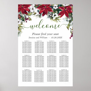 Elegant Poinsettia 12 Tables Wedding SEATING CHART Poster