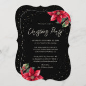 Elegant Poinsettia Black Christmas Party Kaart (Voorkant / Achterkant)