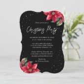 Elegant Poinsettia Black Christmas Party Kaart (Staand voorkant)