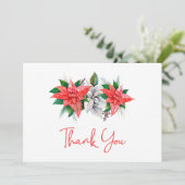 Elegant Poinsettia Bouquet Greenery Kerstmis dan Bedankkaart (Staand voorkant)