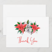 Elegant Poinsettia Bouquet Greenery Kerstmis dan Bedankkaart (Voorkant / Achterkant)