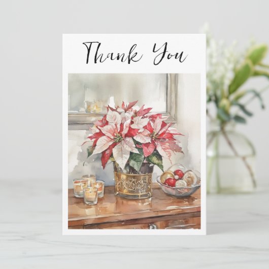 Elegant Poinsettia Christmas Present Bedankkaart (Staand voorkant)