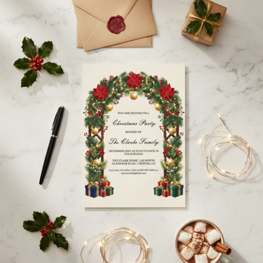 Elegant Poinsettia Christmas Trellis Party Design Kaart