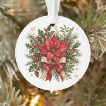 Élégant poinsettia de Noël vintage houx pin