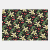 Elegant Poinsettia en Berries op zwart Inpakpapier Vel (Voorkant)