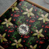 Elegant Poinsettia en Berries op zwart Tissuepapier
