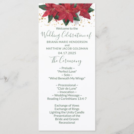 Elegant Poinsettia Green Kerstbruilding Programme Programma (Voorkant)