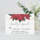 Elegant Poinsettia kerstbruiloft RSVP Kaart (Staand voorkant)