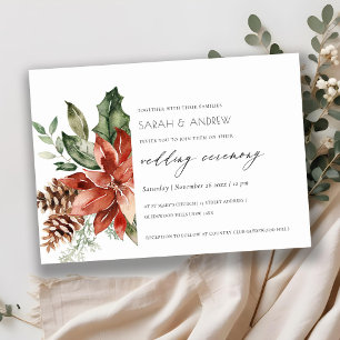 Elegant Poinsettia Pine Cone Wedding Invite Bedankkaart
