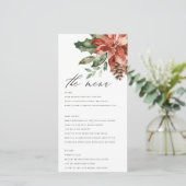 Elegant Poinsettia Pine Cone Wedding Menu Kaart (Staand voorkant)
