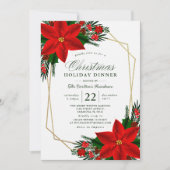 Elegant Poinsettia Pine Greenery kerstdiner Kaart (Voorkant)