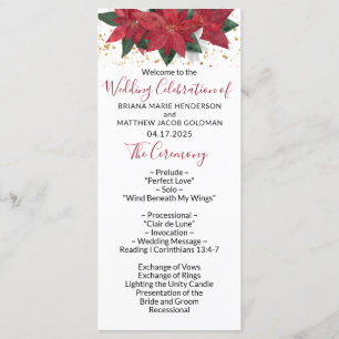 Elegant Poinsettia Rode Kerst Huwelijksprogramma Programma