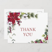 Elegant Poinsettia Wedding Waterverf Dank je wel Briefkaart (Voorkant / Achterkant)