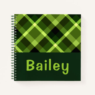 Élégant Pois vert Monogramme Plaid Petit Carnet