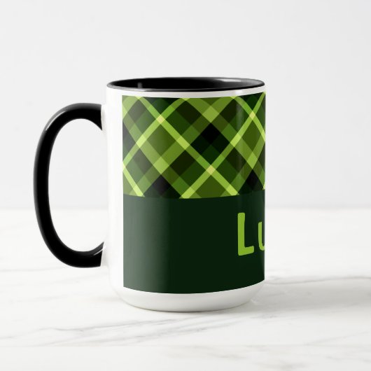 Élégant Pois vert Pâte Monogramme 15 oz Mug (Gauche)