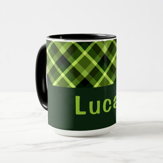 Élégant Pois vert Pâte Monogramme 15 oz Mug (Devant gauche)