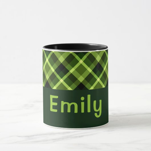 Élégant Pois vert Plaid Monogramme 11 oz Mug (Centre)