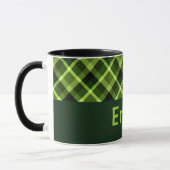 Élégant Pois vert Plaid Monogramme 11 oz Mug (Gauche)