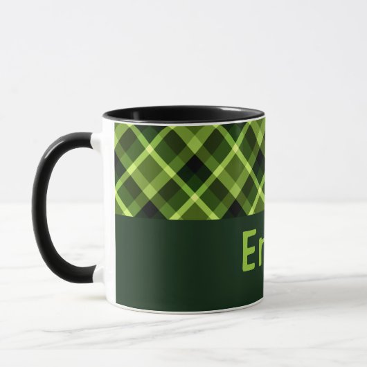 Élégant Pois vert Plaid Monogramme 11 oz Mug (Gauche)