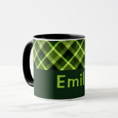 Élégant Pois vert Plaid Monogramme 11 oz Mug (Devant gauche)
