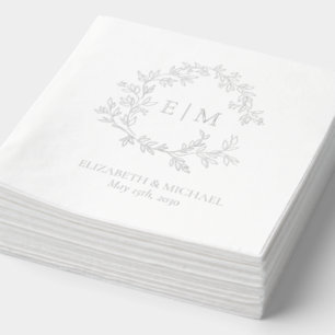 Élégant poitrine feuillue Monogramme Mariage Argen
