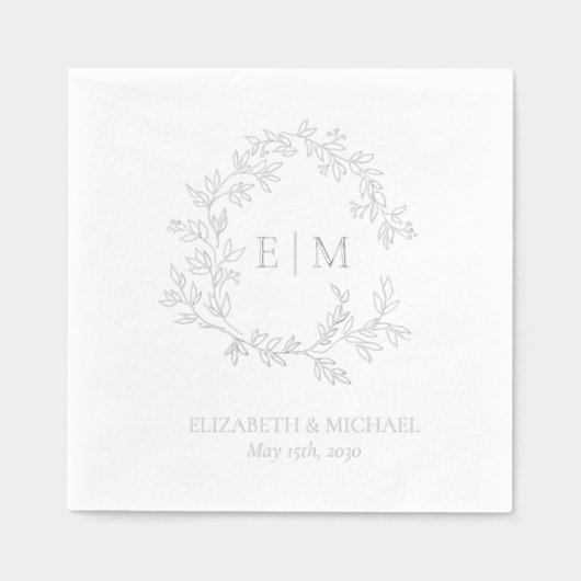 Élégant poitrine feuillue Monogramme Mariage Argen (Recto)
