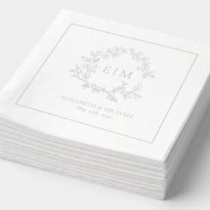 Élégant poitrine feuillue Monogramme Mariage Argen