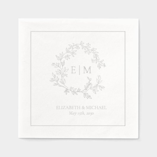 Élégant poitrine feuillue Monogramme Mariage Argen (Recto)