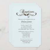 Elégant Police Baptême Bleu Invitation (Devant / Derrière)