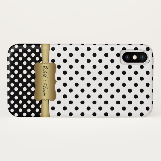 Elegant Polka Dots Gold Custom Monogram  Case-Mate iPhone Case (Achterkant (horizontaal))