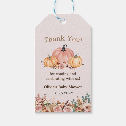 Elegant pompoen Baby shower Dank u Labels Cadeaulabel (Voorkant)