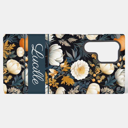 Elegant Pompoen en bloemen herfst patroon Samsung Galaxy Hoesje (Achterkant horizontaal)