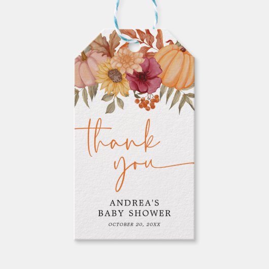 Elegant pompoen herfst Herfst bloem Baby shower Cadeaulabel (Voorkant)