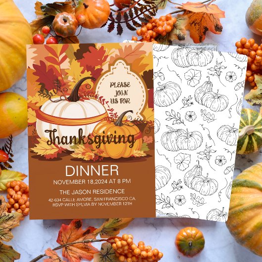 Elegant pompoen-thema Thanksgiving diner Kaart