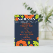 Elegant Poppies Black Birthday Invitation (Debout devant)