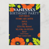 Elegant Poppies Black Birthday Invitation (Devant)