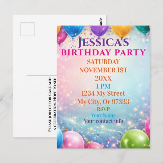Elegant Poppies Black Birthday Invitation (Devant / Derrière)