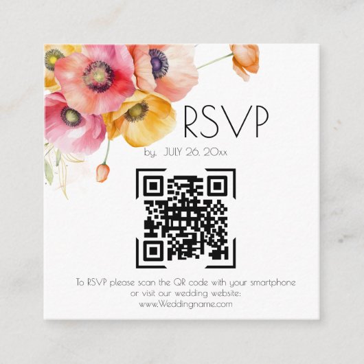 Elegant Poppies Floral QR Code Wedding RSVP Informatiekaartje (Voorkant)