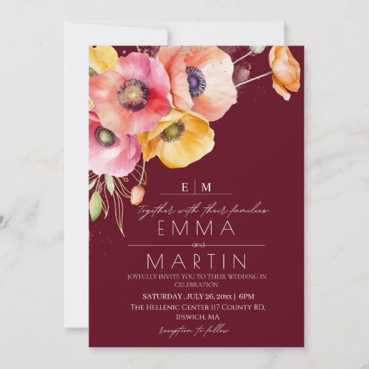 Elegant Poppies Floral Wedding Kaart (Voorkant)