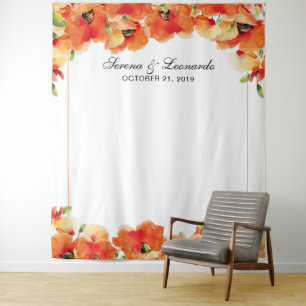 Elegant Poppy Floral Wedding Photo Booth Backdrop Wandkleed