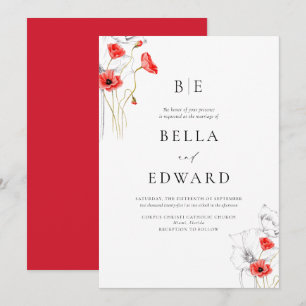 Elegant Poppy Red WildFlowers Formele bruiloft Kaart