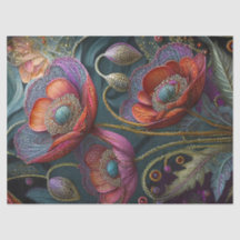 Elegant Poppy Tapestry, Royal rood & Paarse, goud